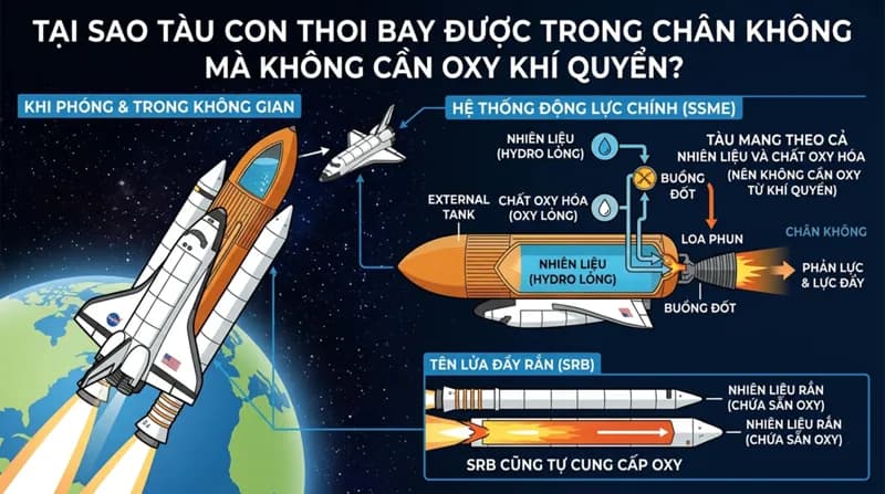 Tại Sao Ngoài Không Gian Không Có Oxy Mà Tàu Con Thoi Vẫn Hoạt Động Được?
