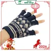 Găng tay len cụt ngón chống nắng màu đen-2